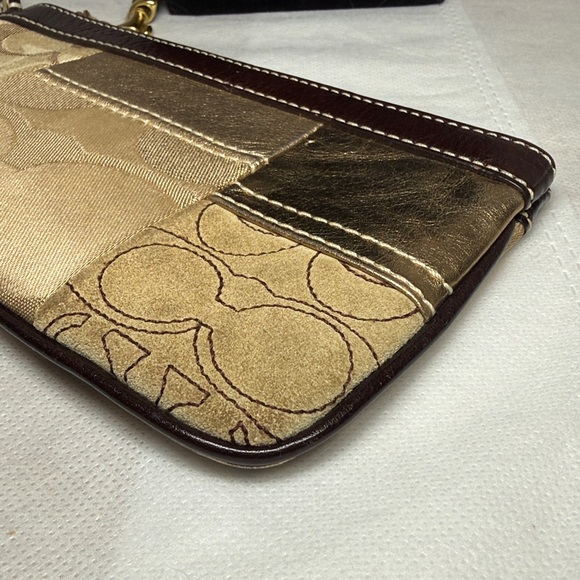 Vintage Y2K Coach Patchwork Wristlet Metallic Brown Suede Brass Hardware Clean - Picture 9 of 13